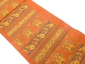 向かい鳥・草花に古典柄模様織出し名古屋帯